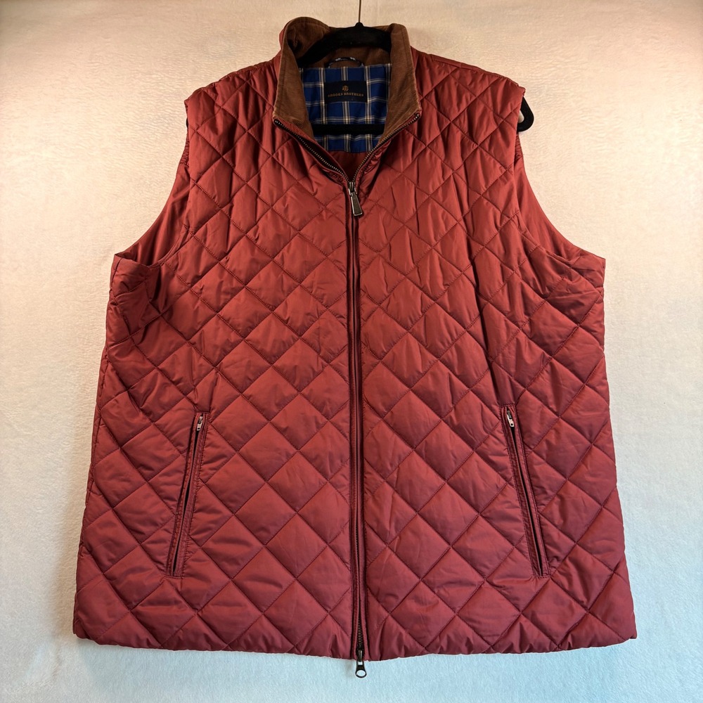 Brooks Brothers Mens XL Quilted Vest Burgundy Red Thermore Insulated Full Zip